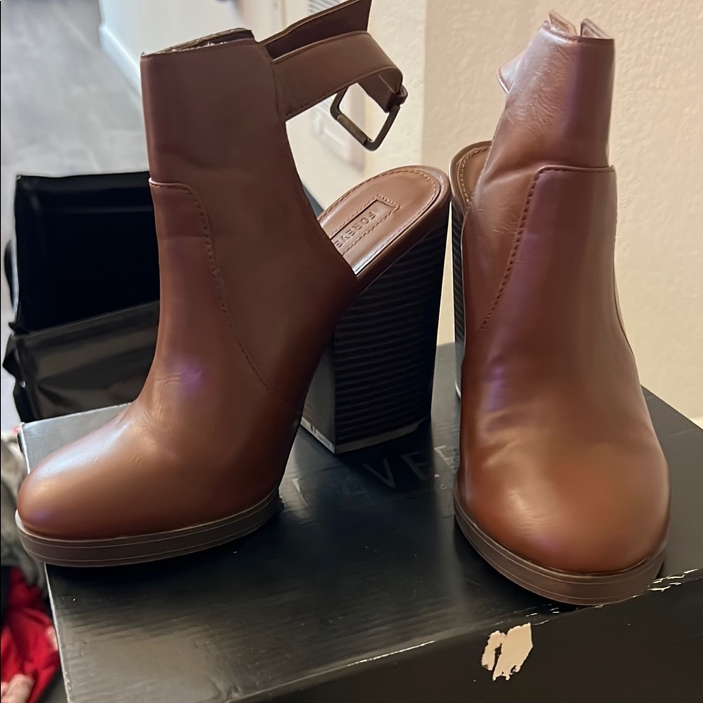 Forever 21 Brown Heeled Boots with Classic Silhouette